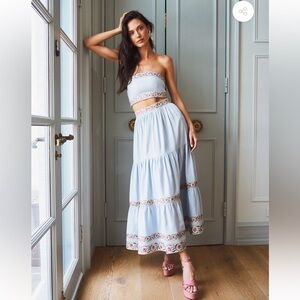 NWT Rosewater House Carnation Crop Top Ruffle Linen Skirt 2 Piece Set Size S